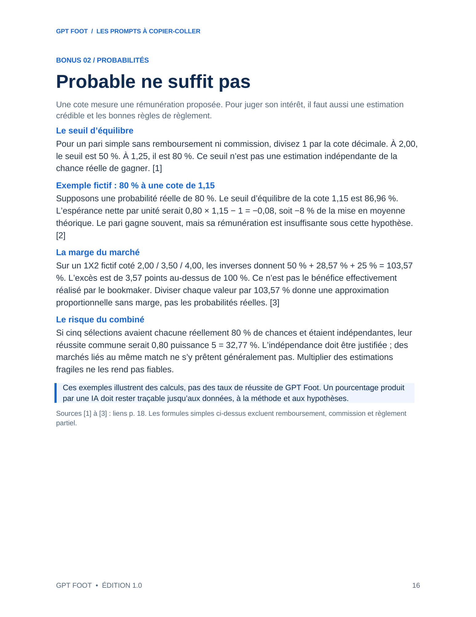 Page intérieure du bonus sur les probabilités et les cotes