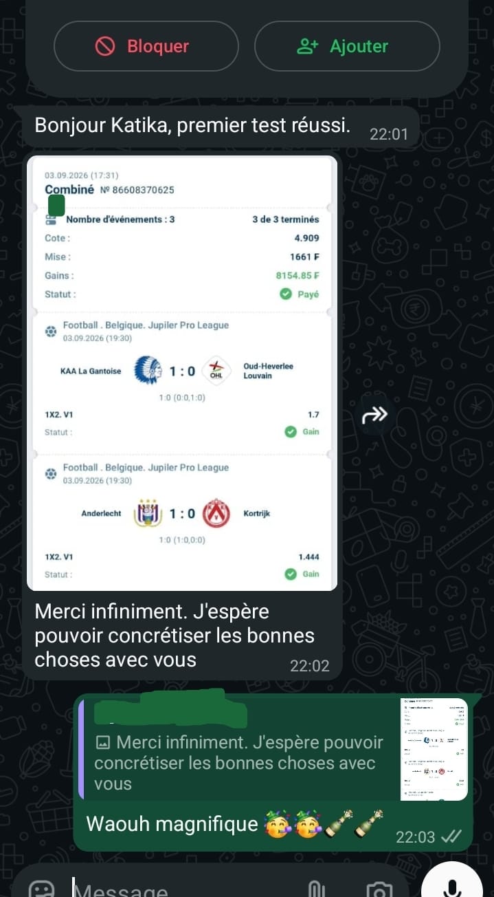 Retour WhatsApp indiquant un premier test réussi