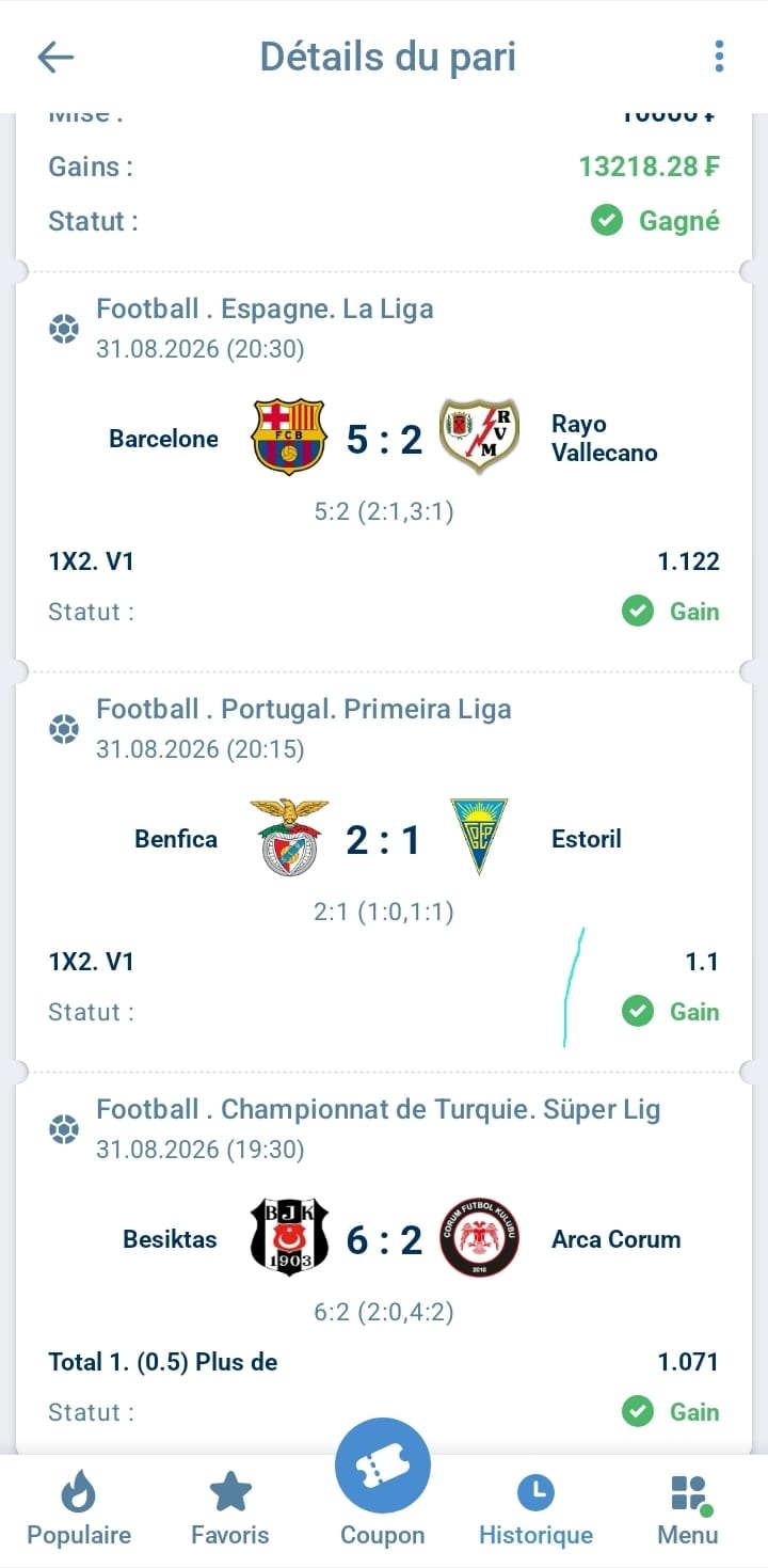 Capture de plusieurs résultats de matchs partagés