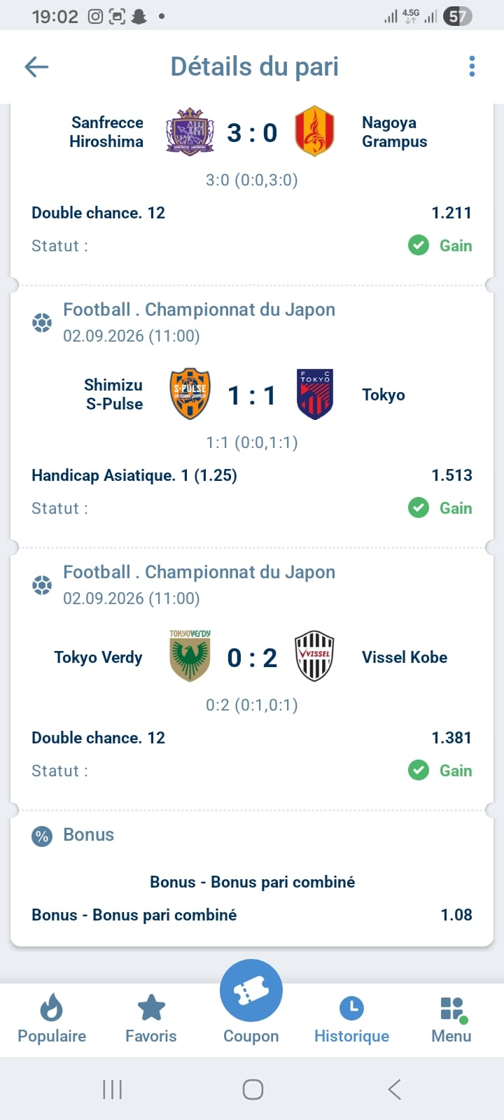 Capture de plusieurs résultats sportifs partagés