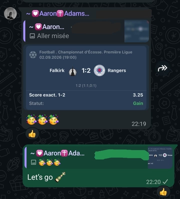 Retour WhatsApp concernant un score exact 1 à 2